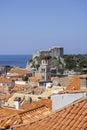 Aerial view of Old Town (Stari Grad) from medieval city Ã¢â¬â¹Ã¢â¬â¹wall by Adriatic Sea, Dubrovnik, Croatia Royalty Free Stock Photo